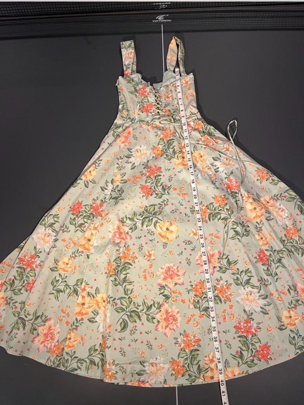 House of CB Saira Lace Up Corset Mint Floral Mid Dress - Picture 5 of 6